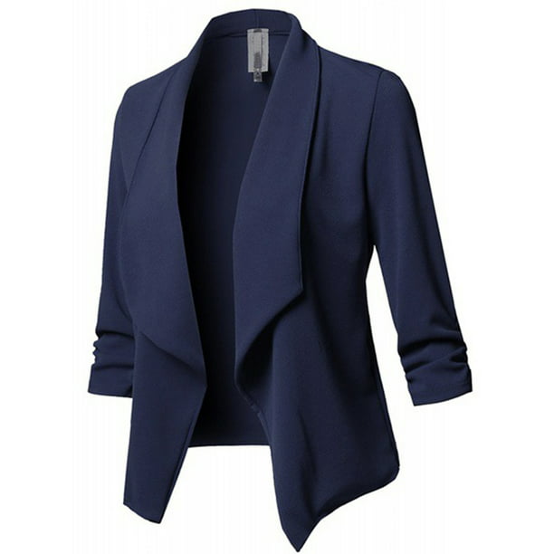 YUNY Womens Short Open-Front Solid Lapel Leisure Long-Sleeve Coat Jacket Black S 